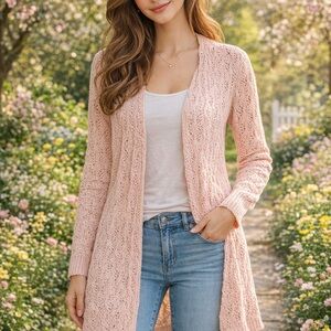 Leo & Nicole Soft Pink Open Front Cardigan Size Small Lightweight Knit Sweater